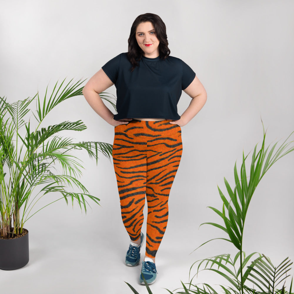 Fuzzy Tiger Stripe Print Plus Size Leggings