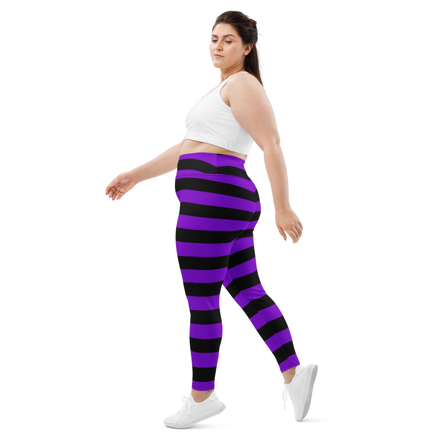 Witch's Purple and Black Stripe Plus Size Leggings