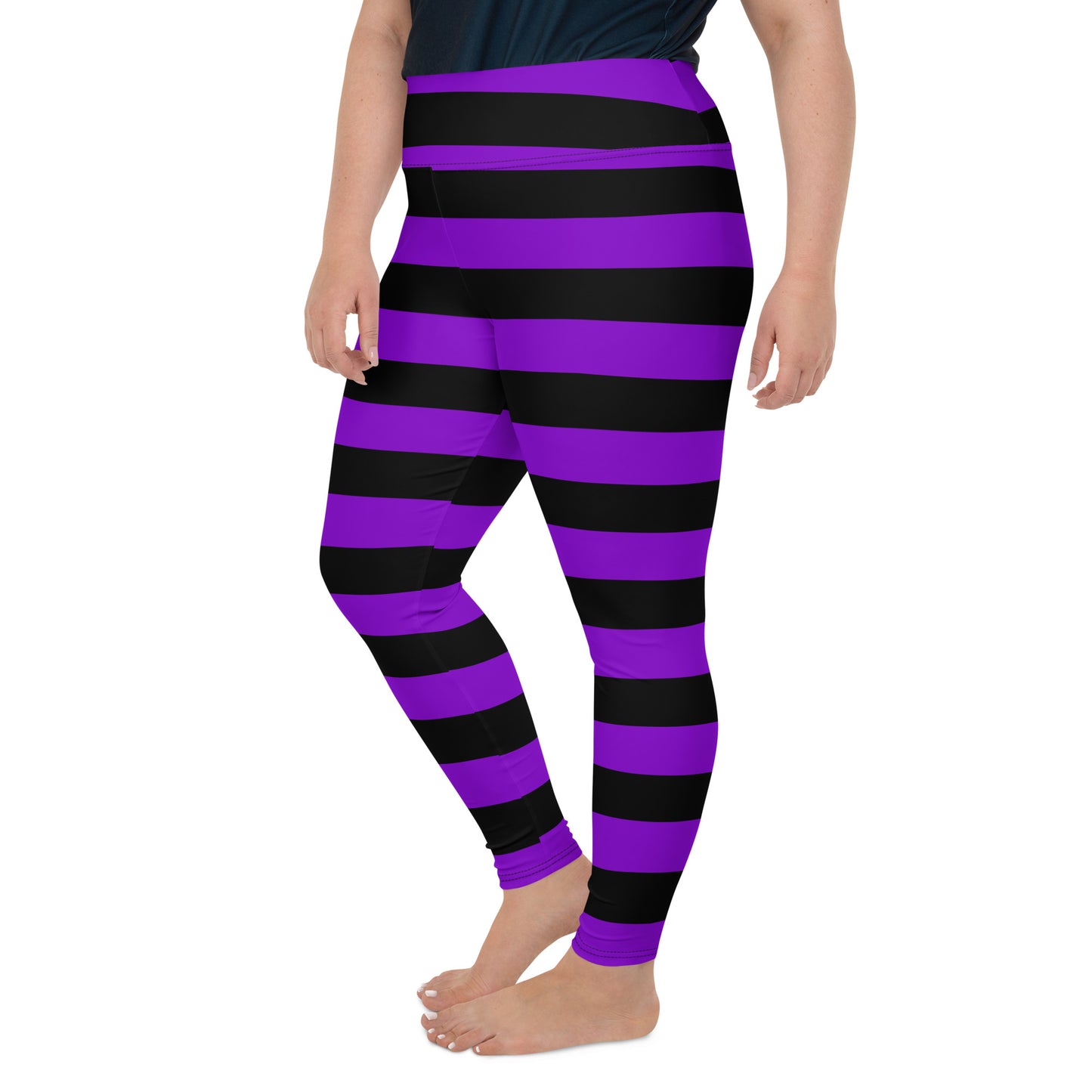 Witch's Purple and Black Stripe Plus Size Leggings