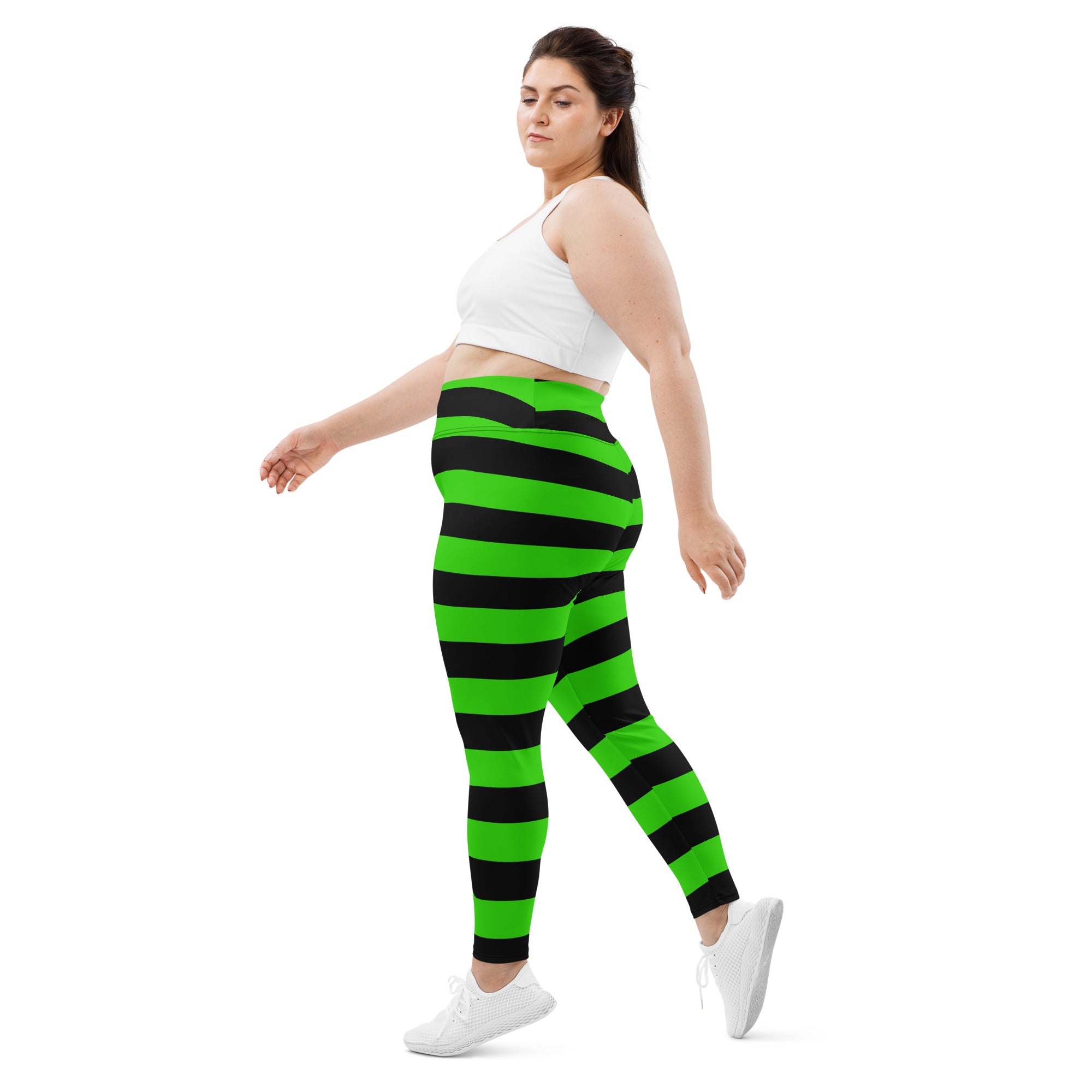 Witch's Green and Black Stripe Plus Size Leggings