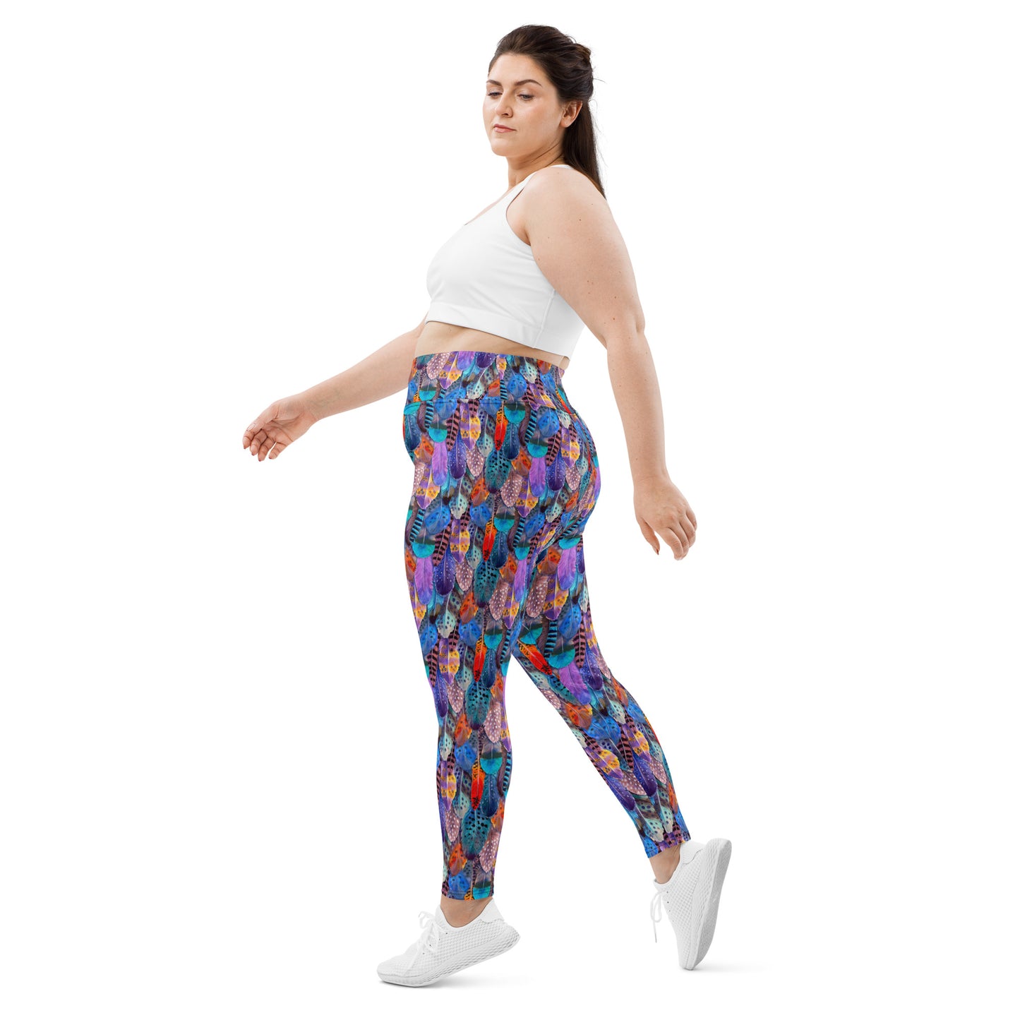 Colorful Feathers Print Plus Size Leggings