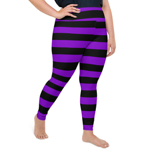 Witch's Purple and Black Stripe Plus Size Leggings