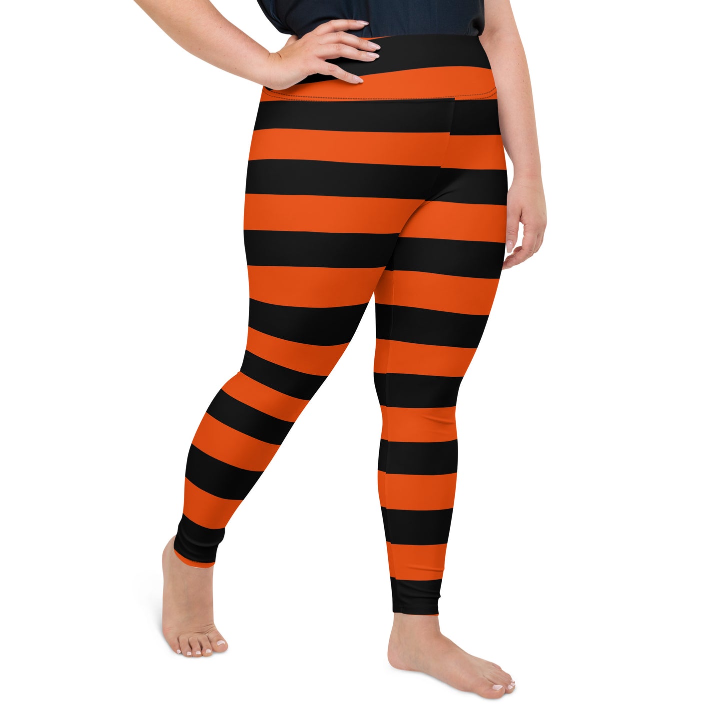 Witch's Orange and Black Stripe Plus Size Leggings