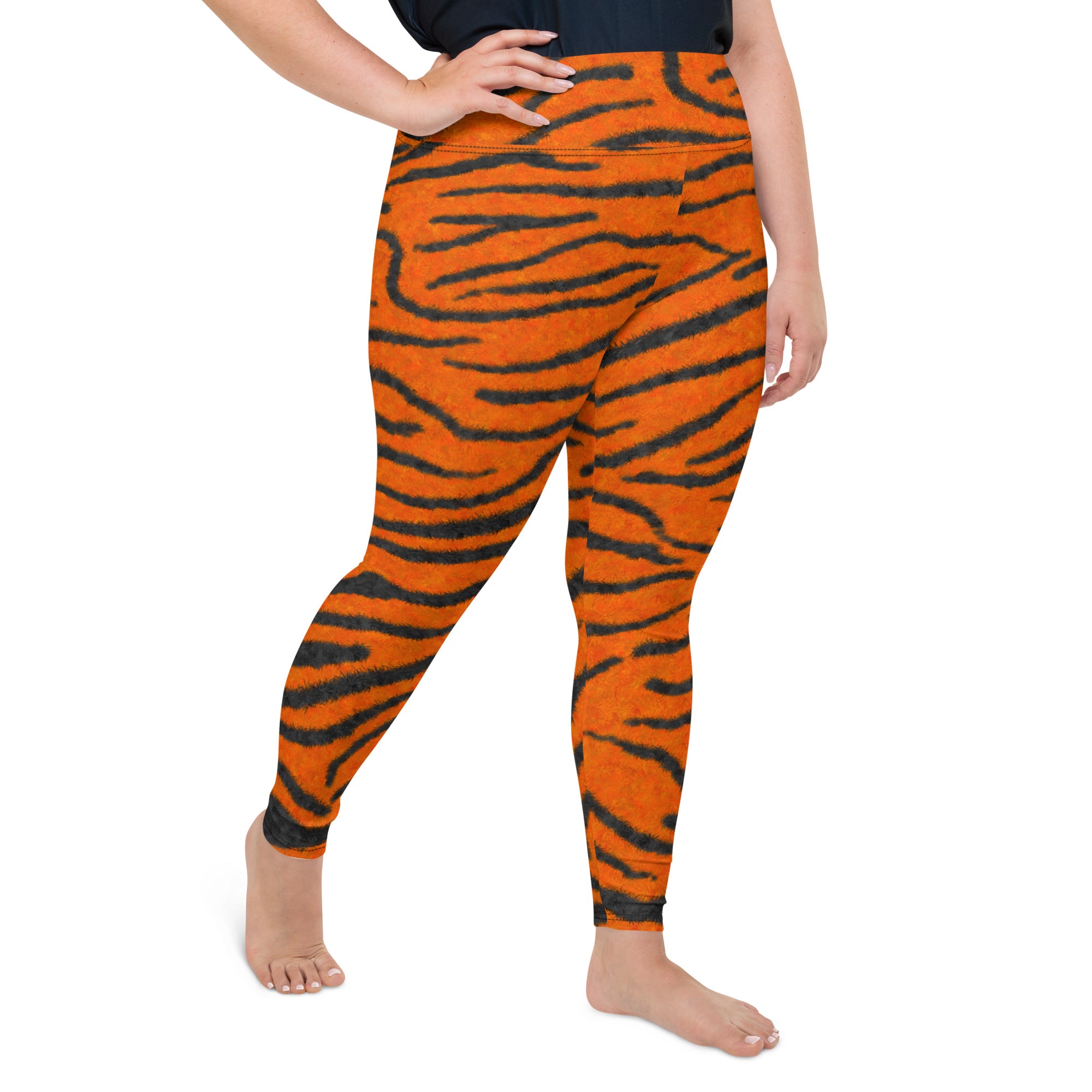 Fuzzy Tiger Stripe Print Plus Size Leggings