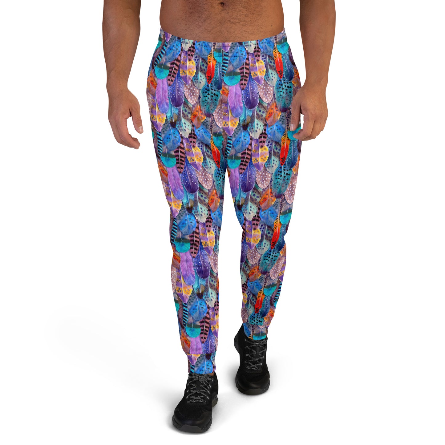 Colorful Feathers Print Men's Slim Fit Joggers