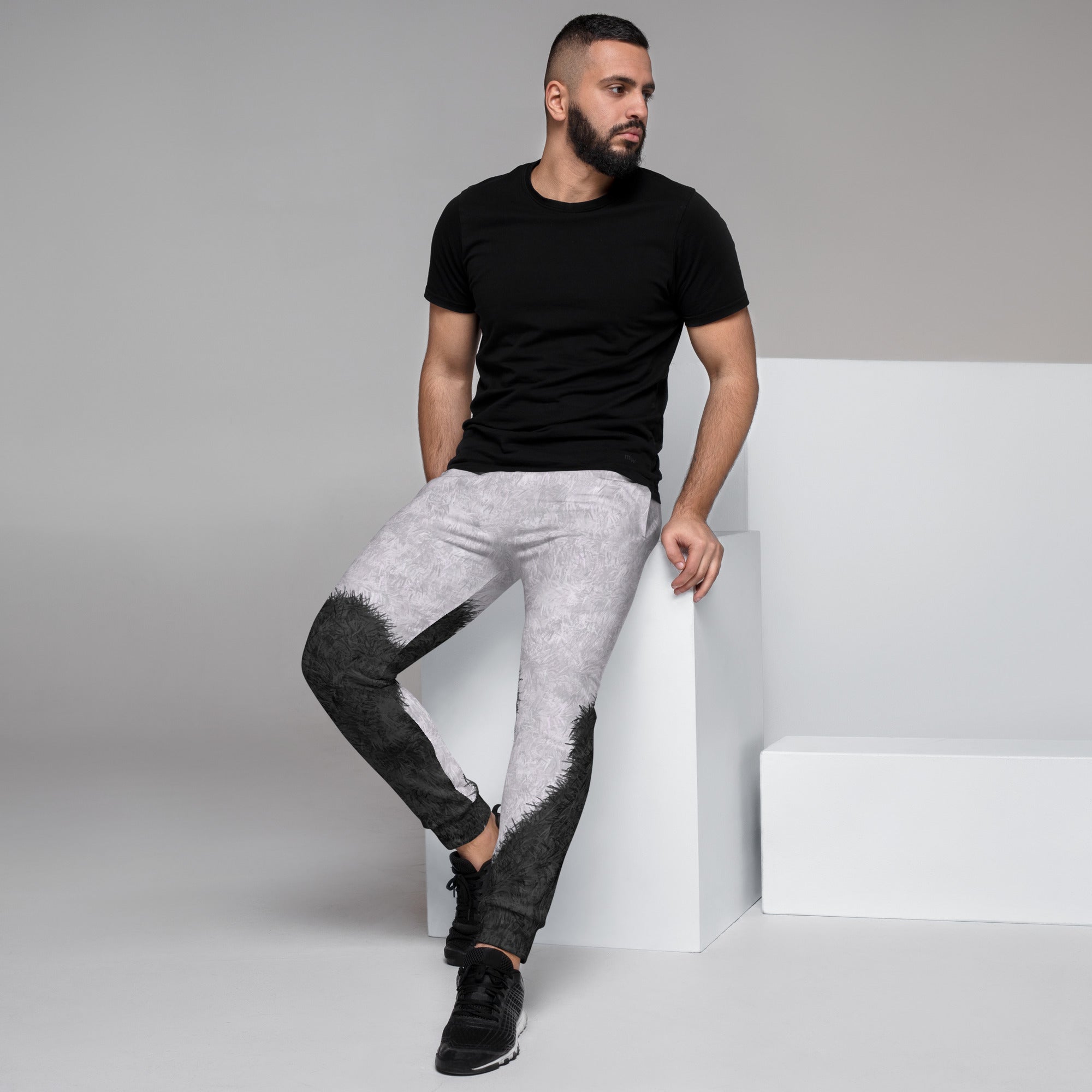 Black and White Fur Print Men's Slim Fit Joggers