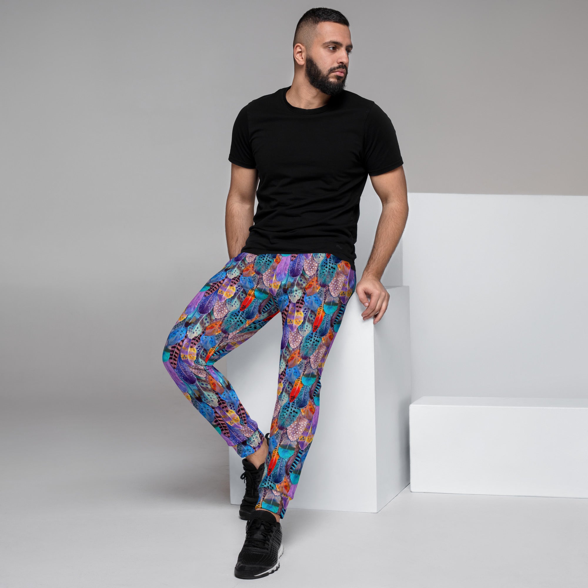 Colorful Feathers Print Men's Slim Fit Joggers