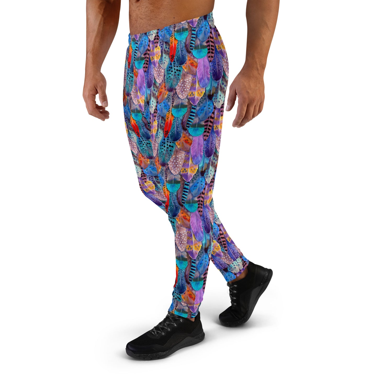 Colorful Feathers Print Men's Slim Fit Joggers