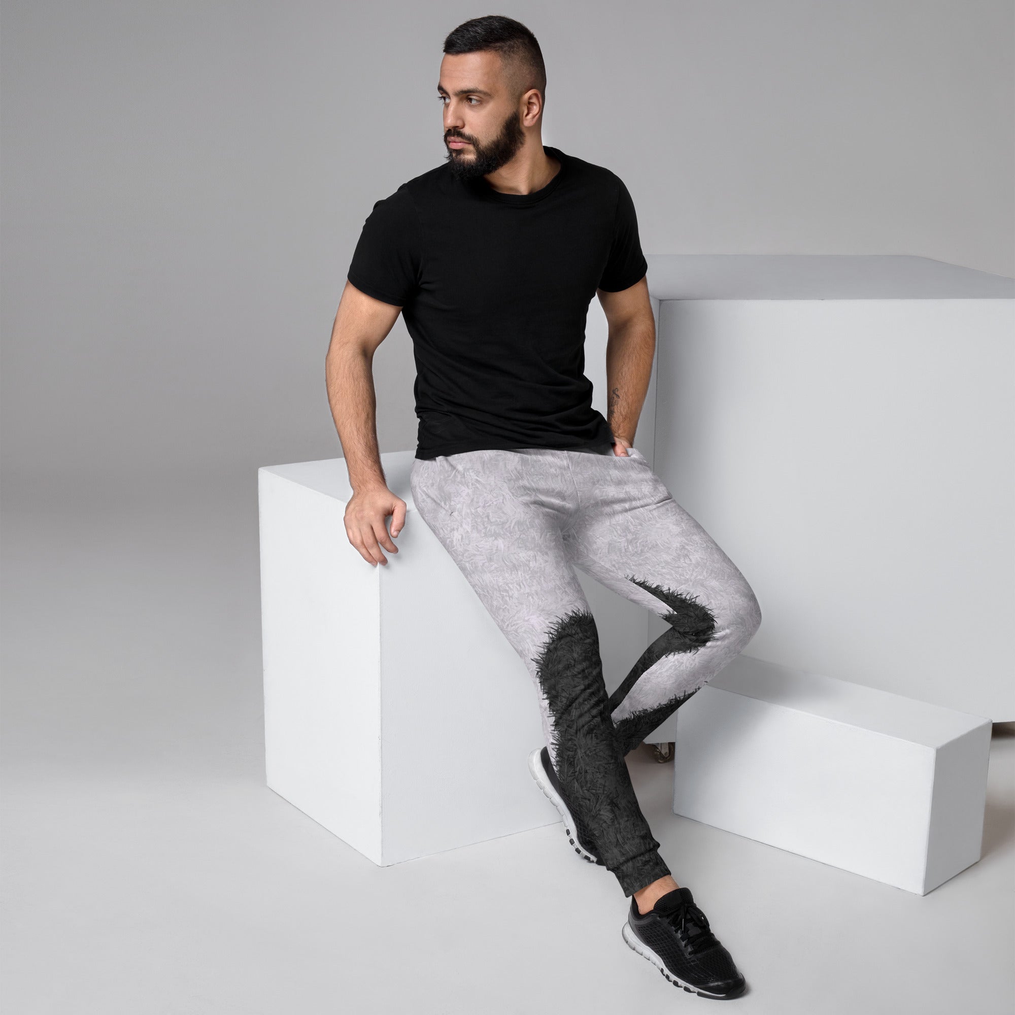 Black and White Fur Print Men's Slim Fit Joggers