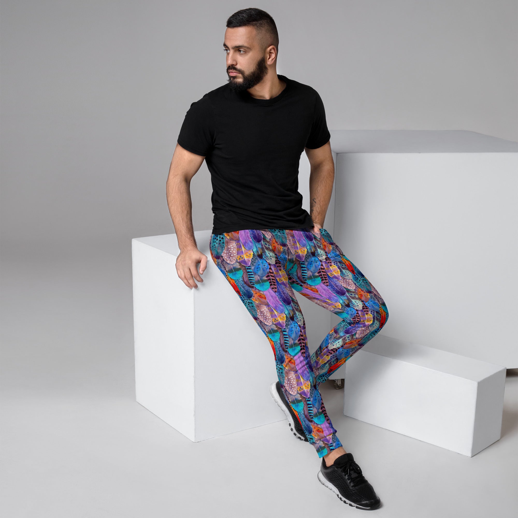Colorful Feathers Print Men's Slim Fit Joggers