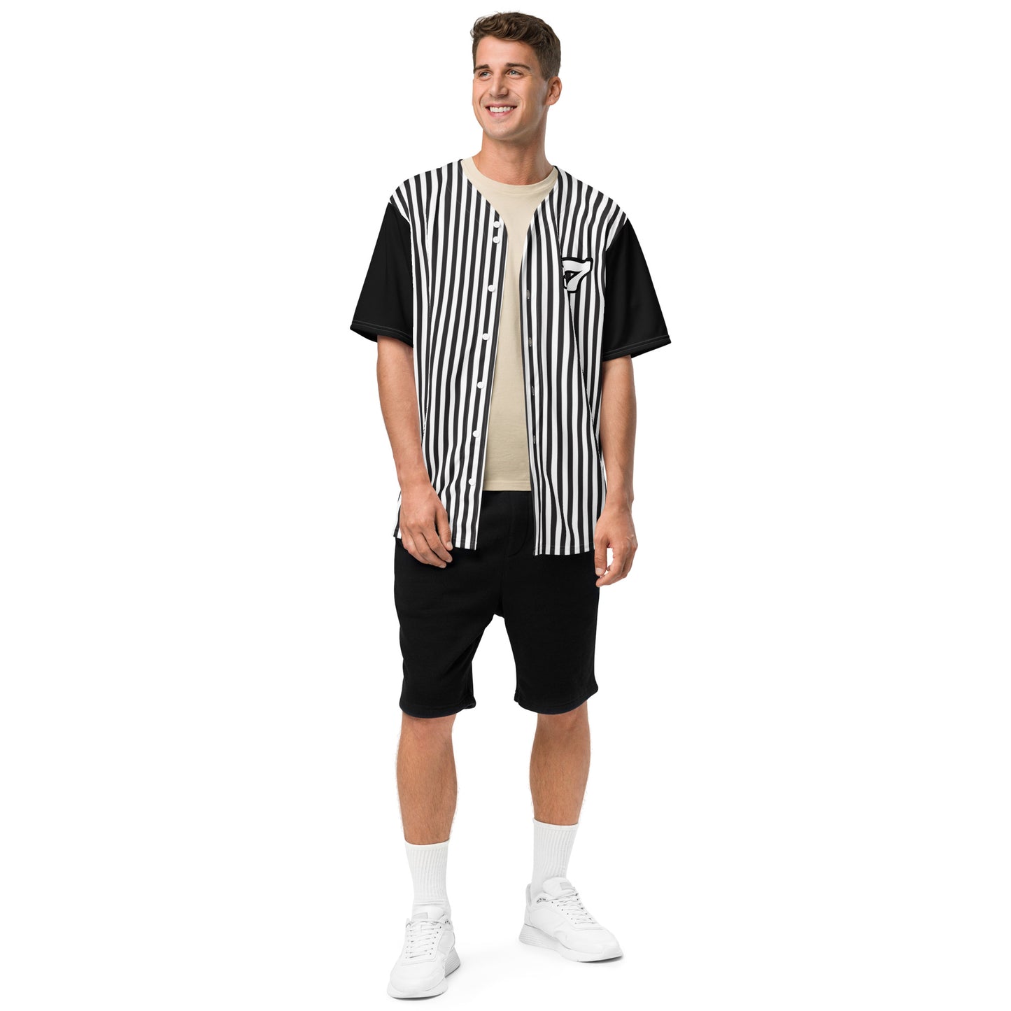 Black and White Stripe Recycled Baseball Jersey