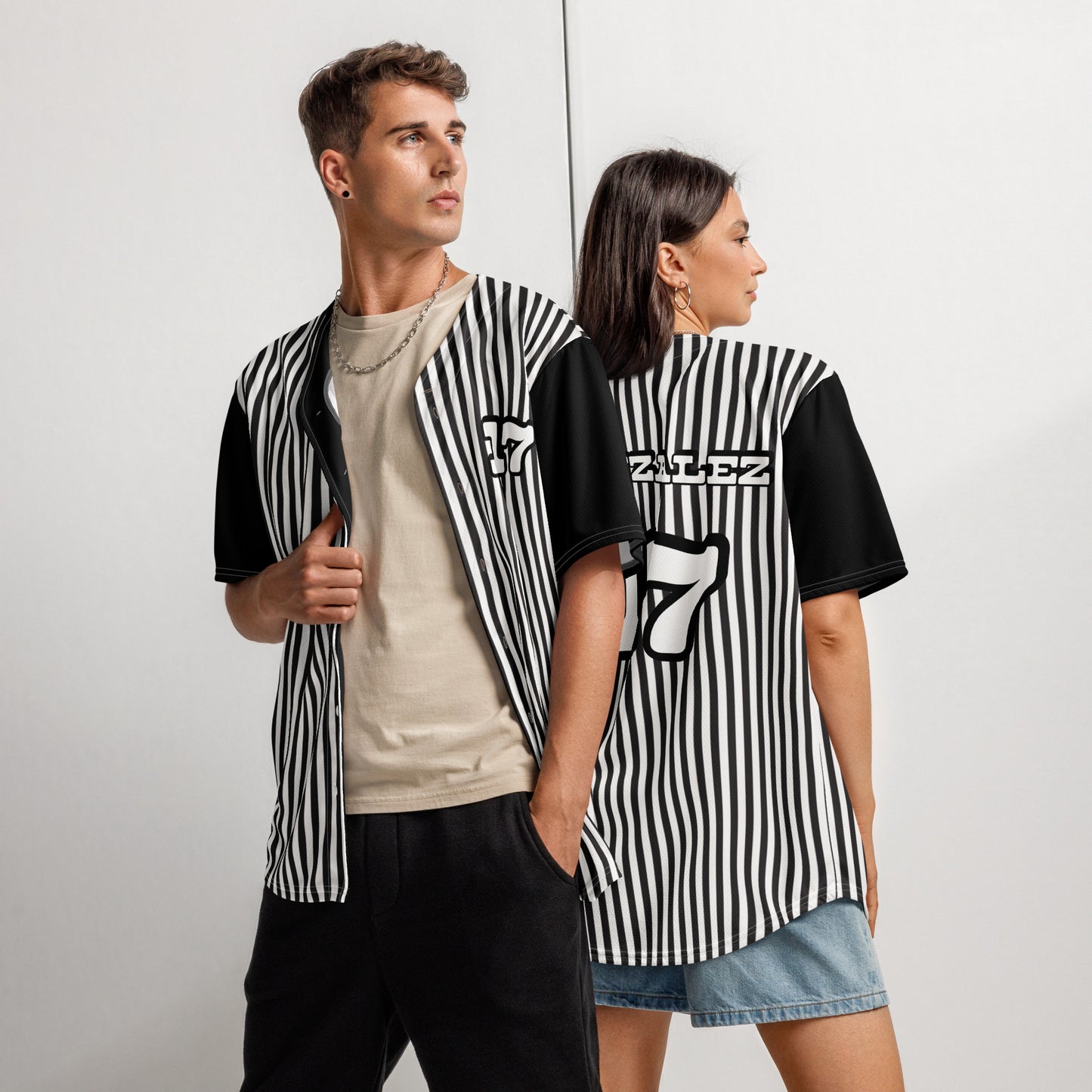 Black and White Stripe Recycled Baseball Jersey