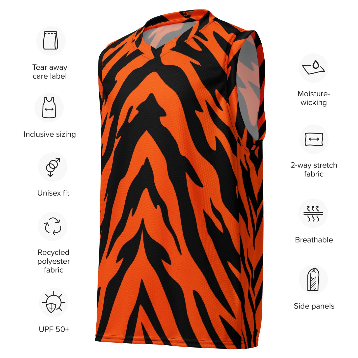 Bengal Tiger Stripe Recycled Unisex Basketball Jersey