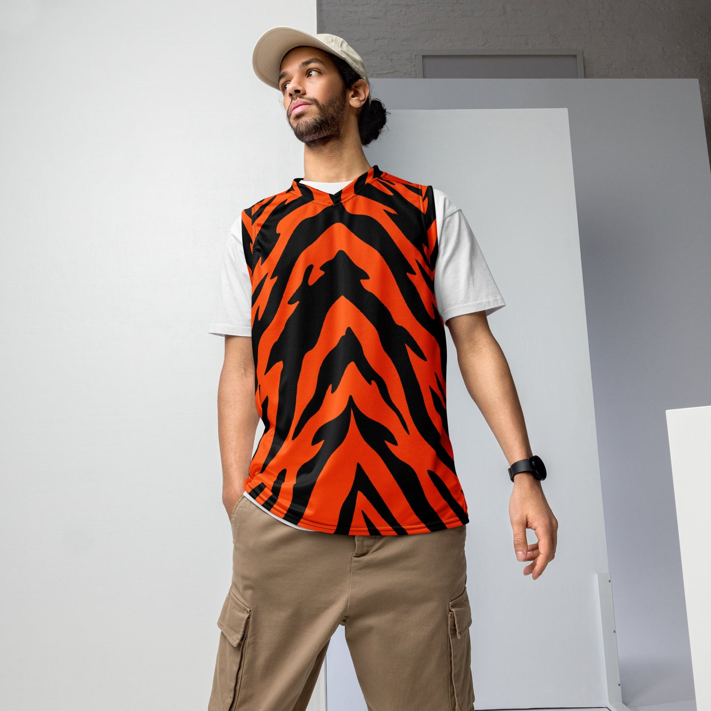 Bengal Tiger Stripe Recycled Unisex Basketball Jersey