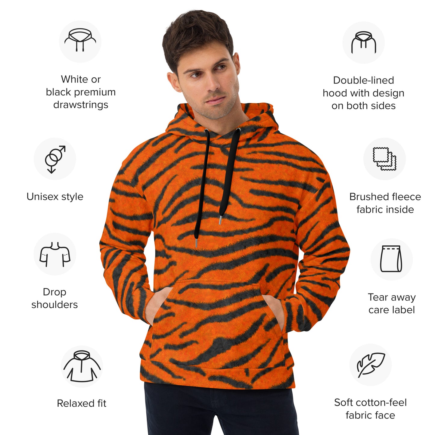 Fuzzy Tiger Stripe Print Unisex Hoodie