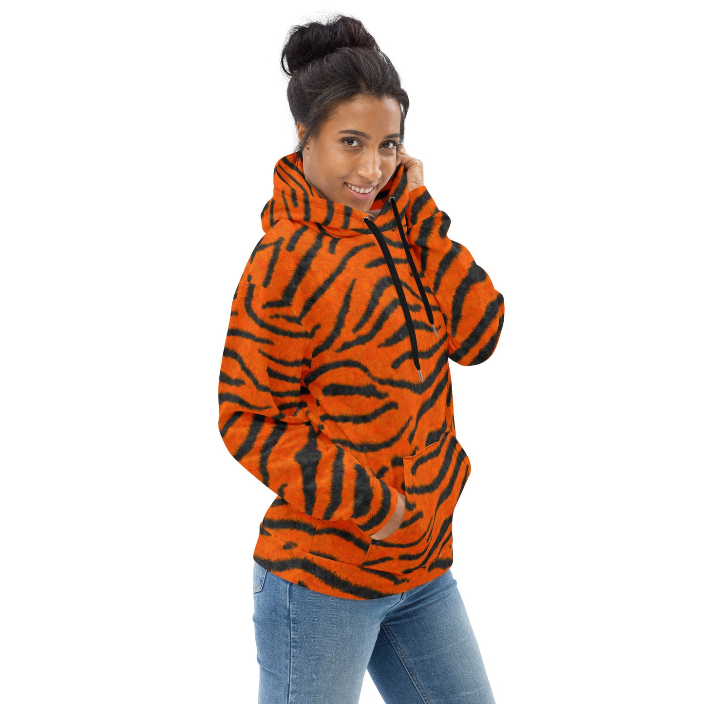 Fuzzy Tiger Stripe Print Unisex Hoodie