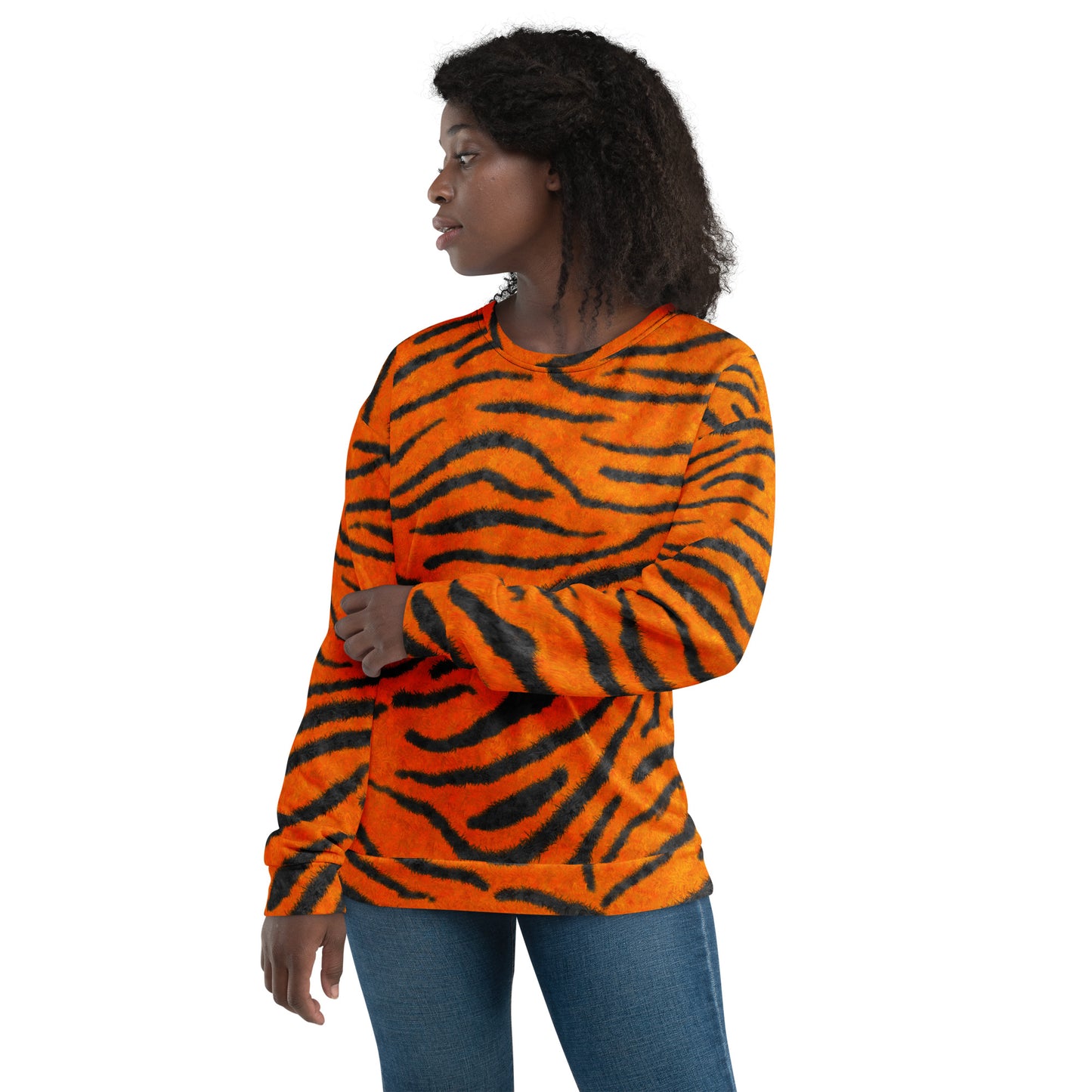 Fuzzy Tiger Stripe Print Unisex Sweatshirt