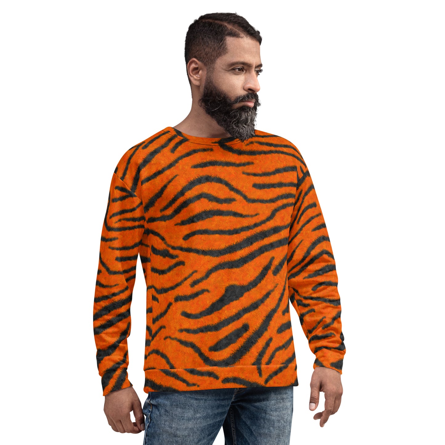 Fuzzy Tiger Stripe Print Unisex Sweatshirt