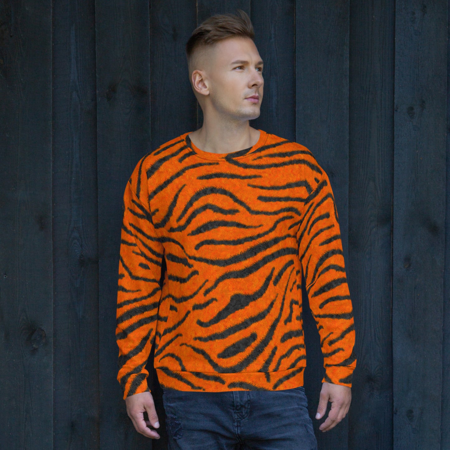 Fuzzy Tiger Stripe Print Unisex Sweatshirt