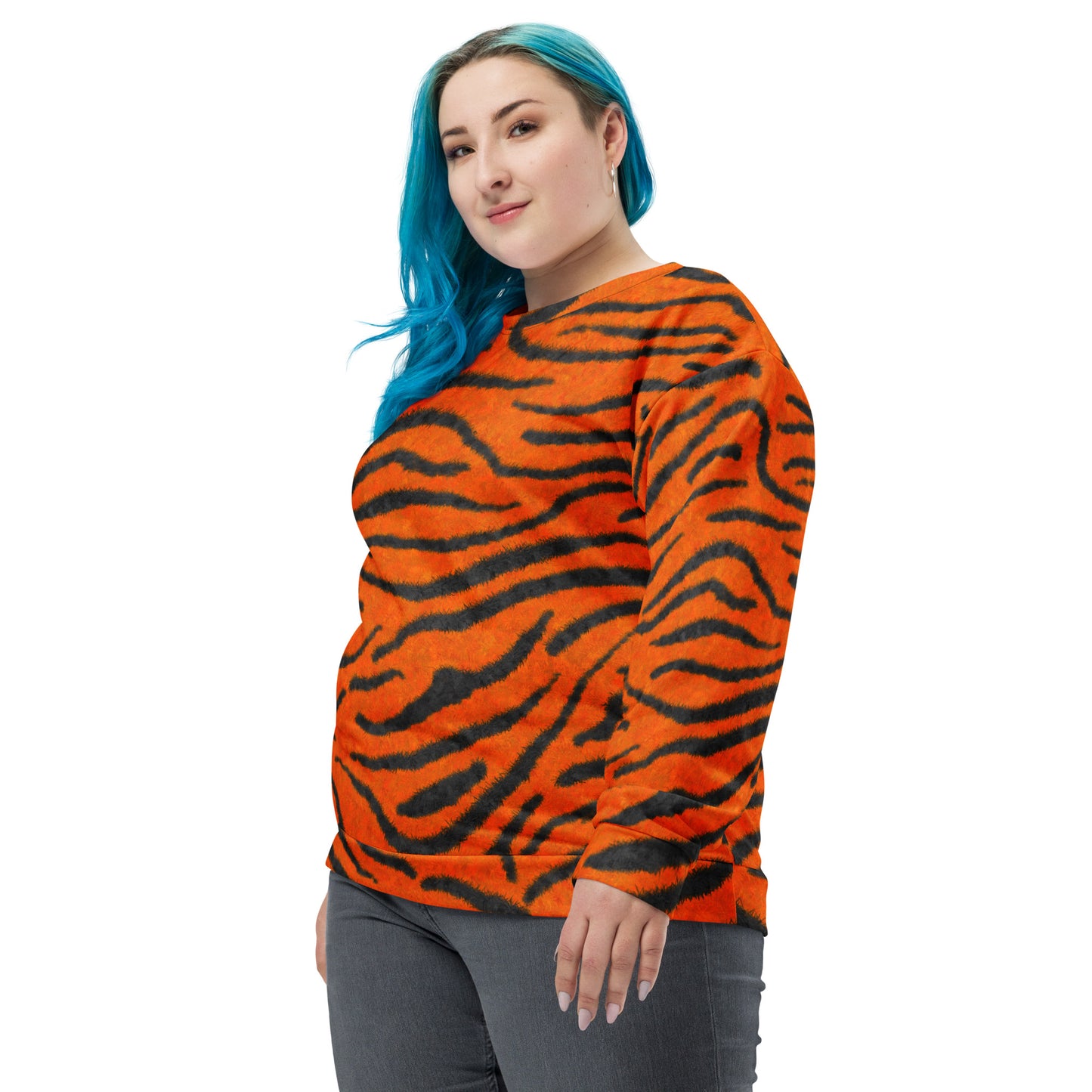 Fuzzy Tiger Stripe Print Unisex Sweatshirt