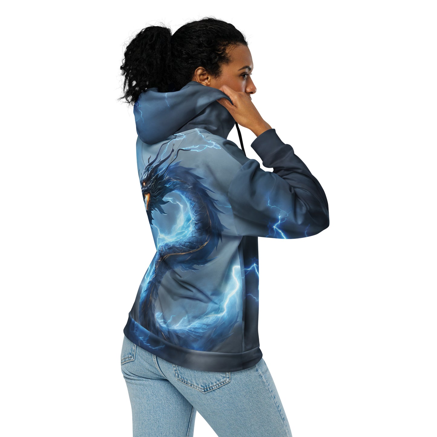 Blue Lightning Chinese Dragon Unisex Zip Hoodie