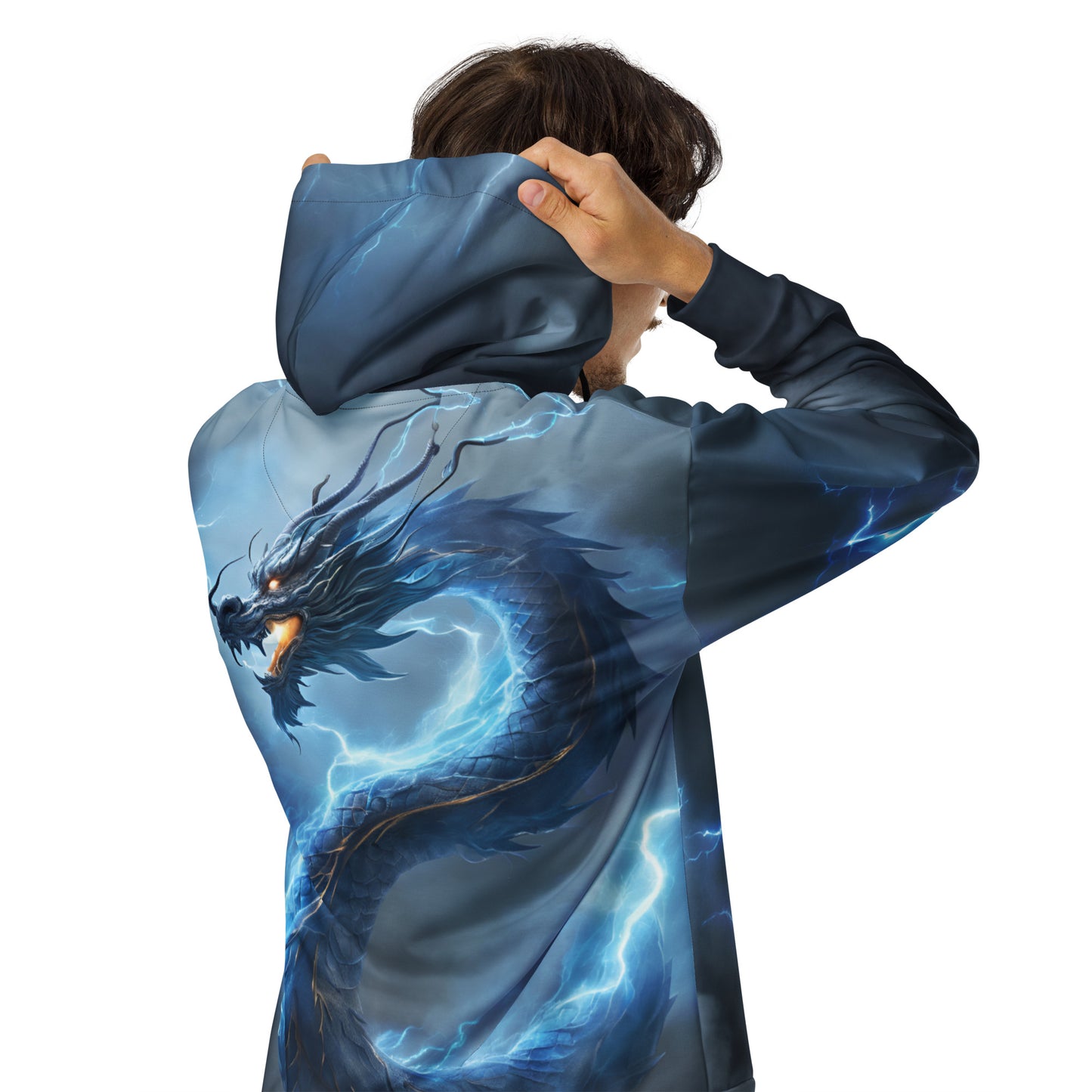 Blue Lightning Chinese Dragon Unisex Zip Hoodie