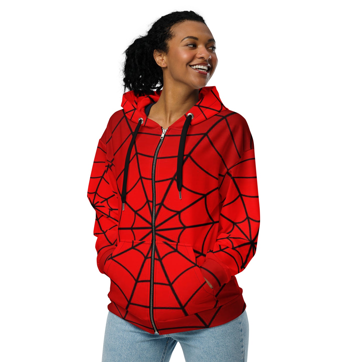 Crimson Spider Web Unisex Zip Hoodie