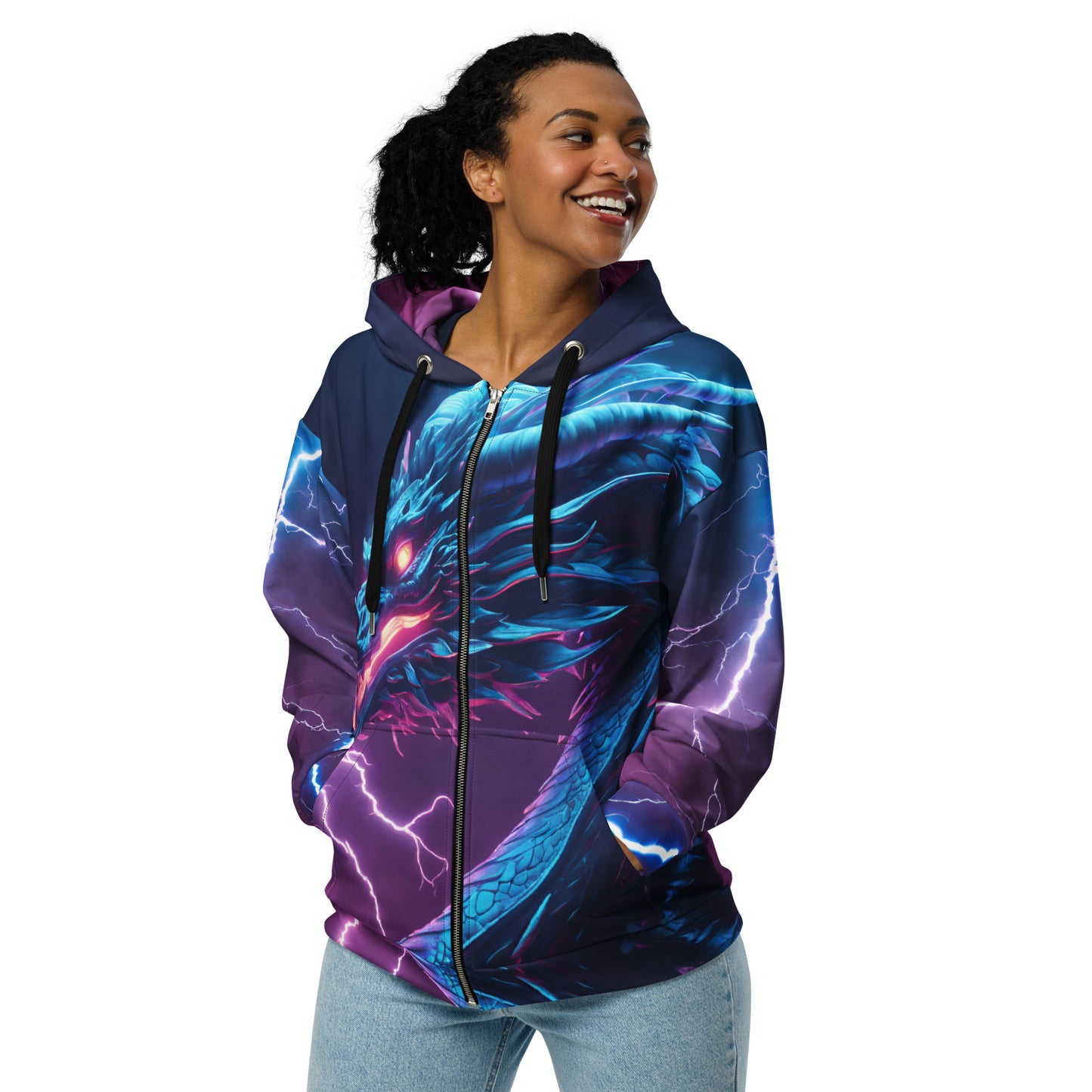 Neon Lightning Dragon Unisex Zip Hoodie