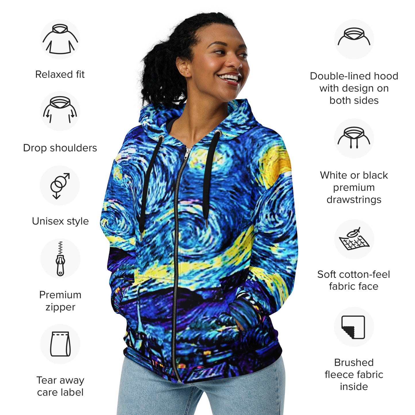 Starry Night Unisex Zip Hoodie