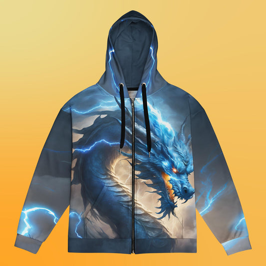 Blue Chinese Dragon Unisex Zip Hoodie