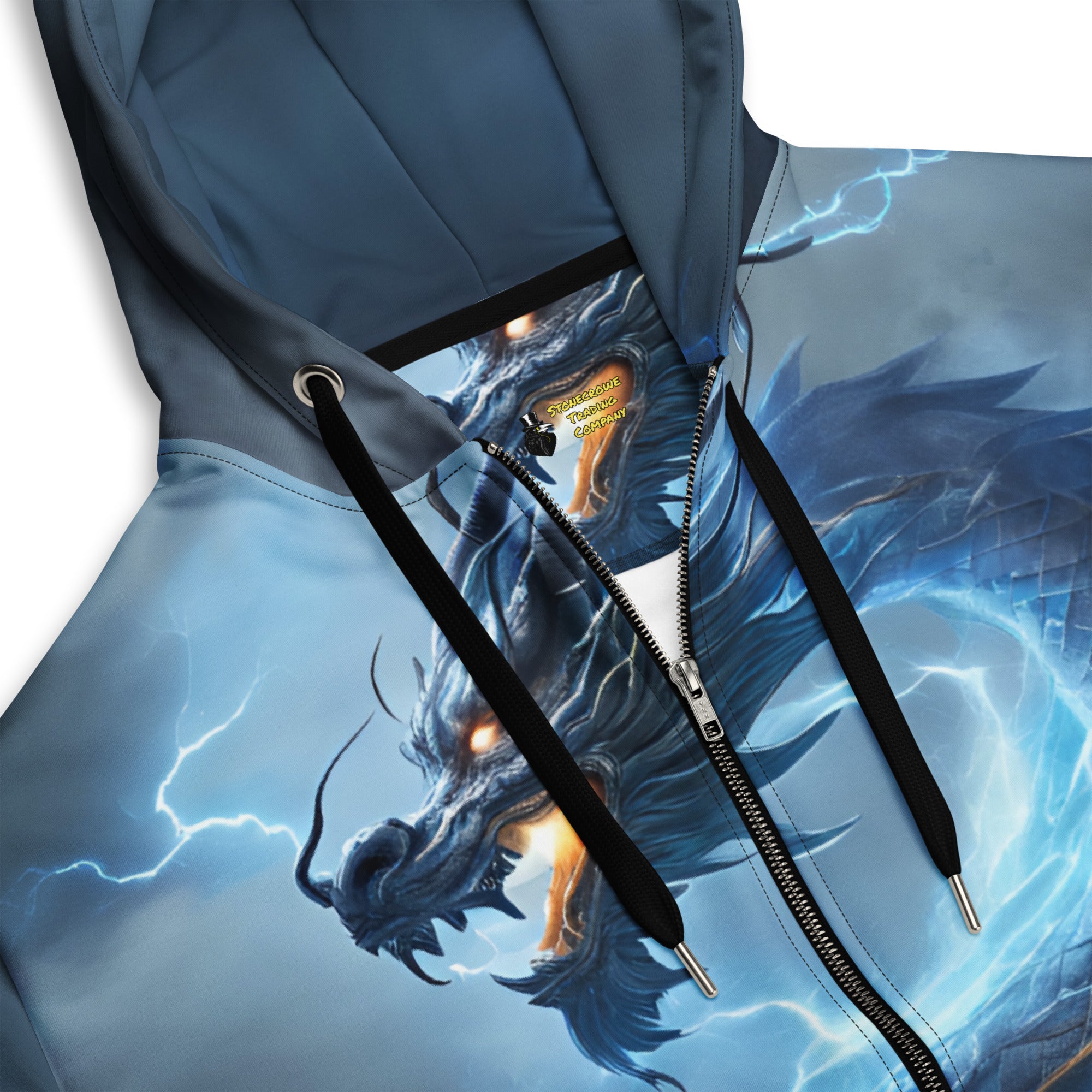 Blue Lightning Chinese Dragon Unisex Zip Hoodie