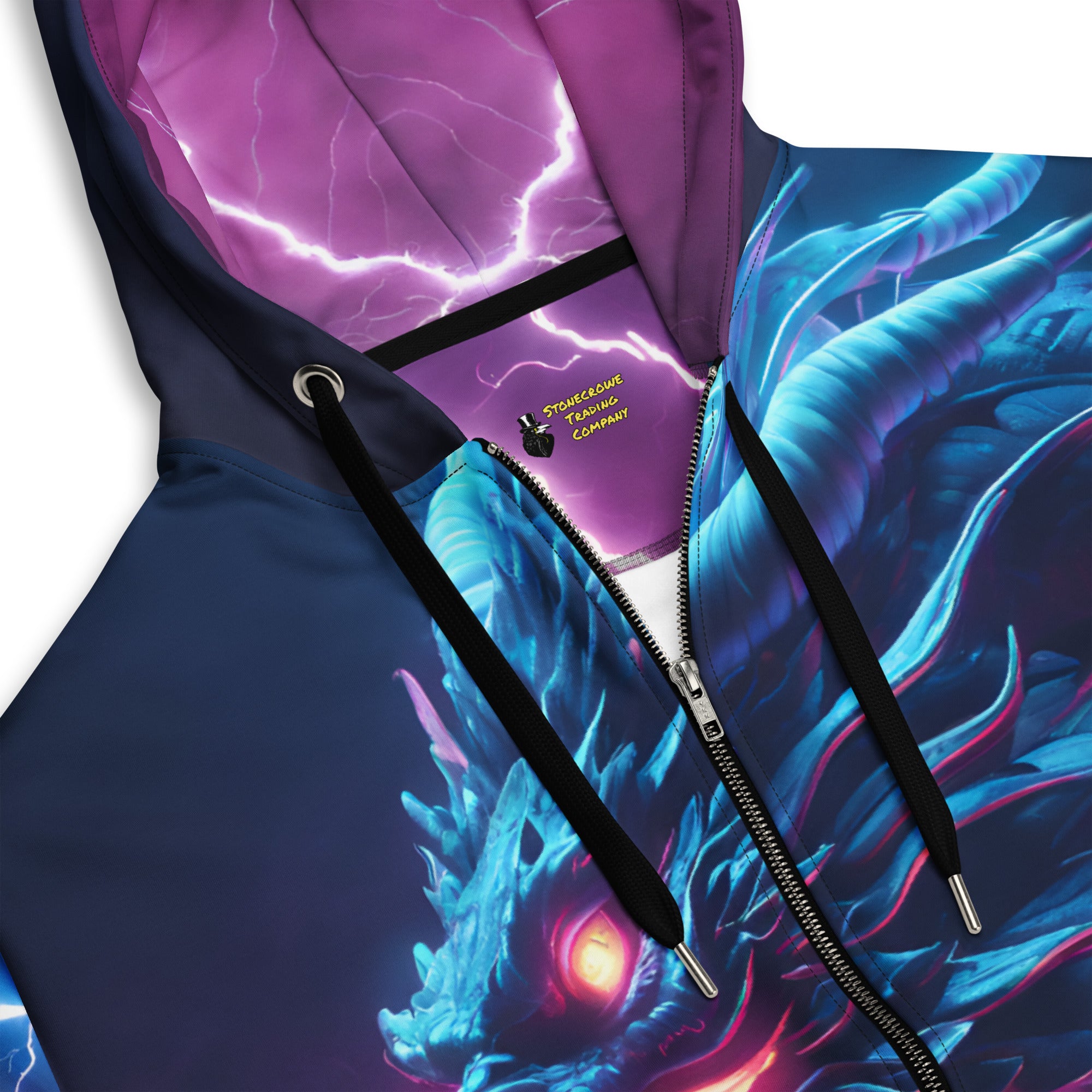 Neon Lightning Dragon Unisex Zip Hoodie