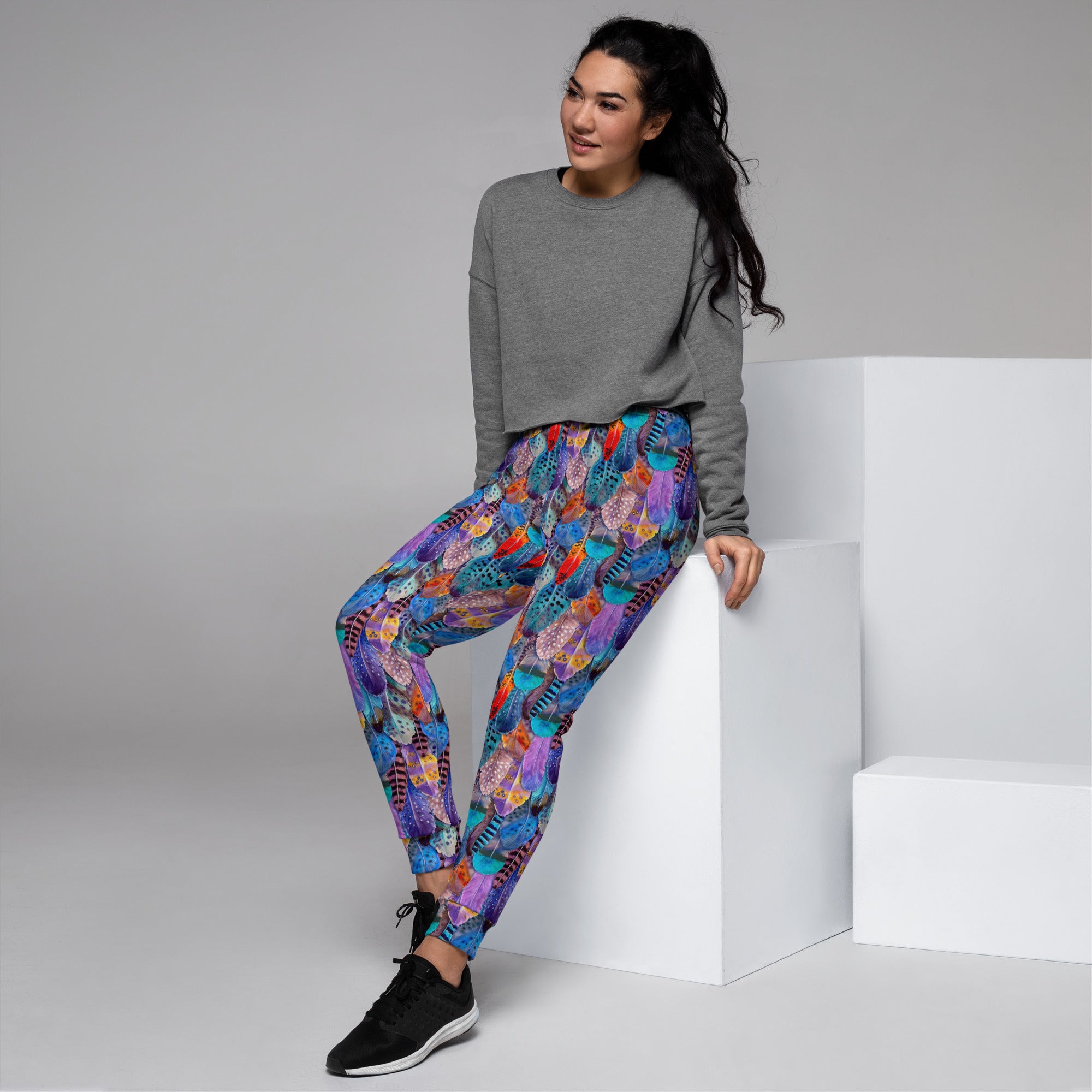 Colorful Feathers Print Women's Slim Fit Joggers