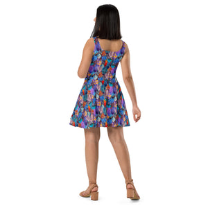 Colorful Feathers Print Skater Dress