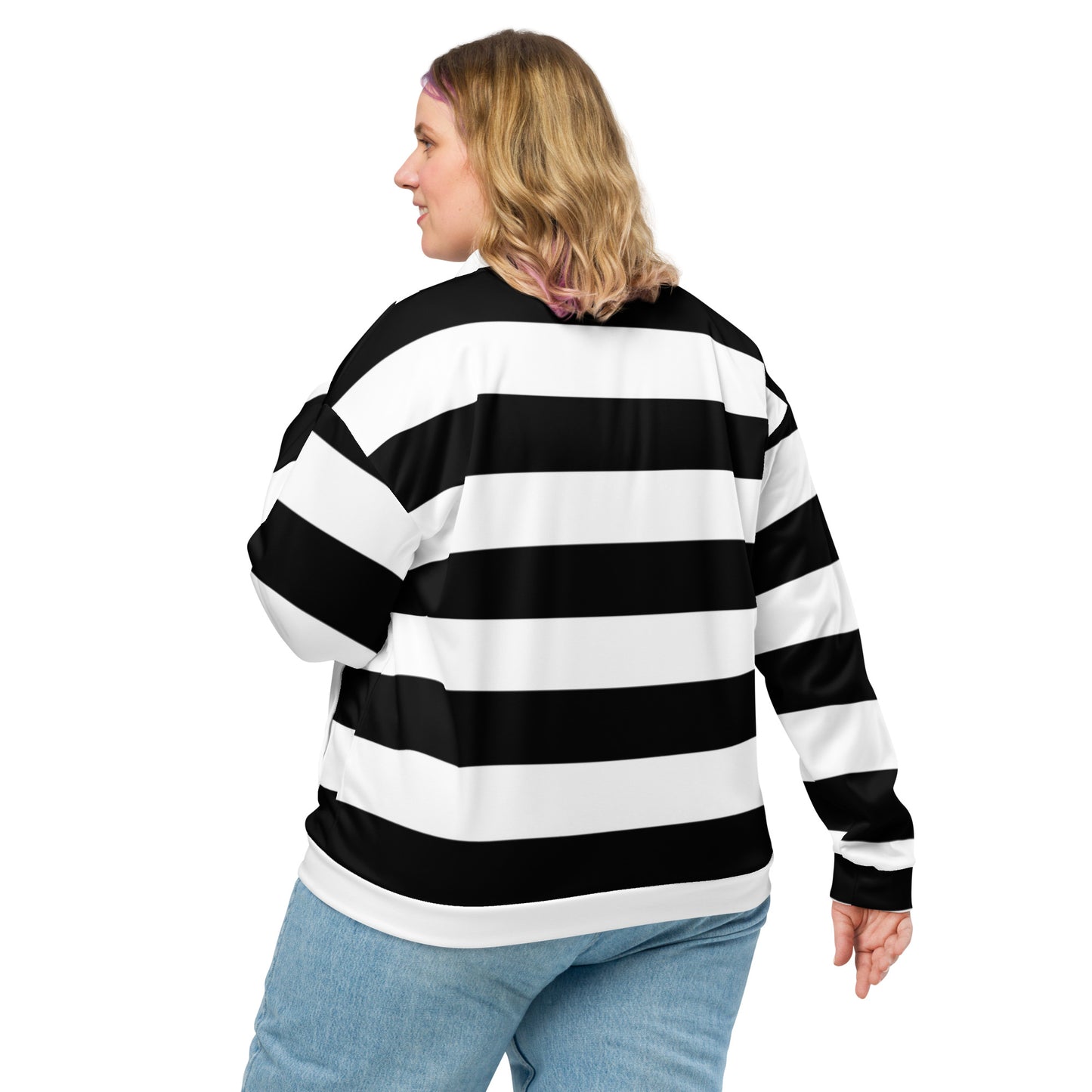 Black and White Striped Unisex Bomber Jacket