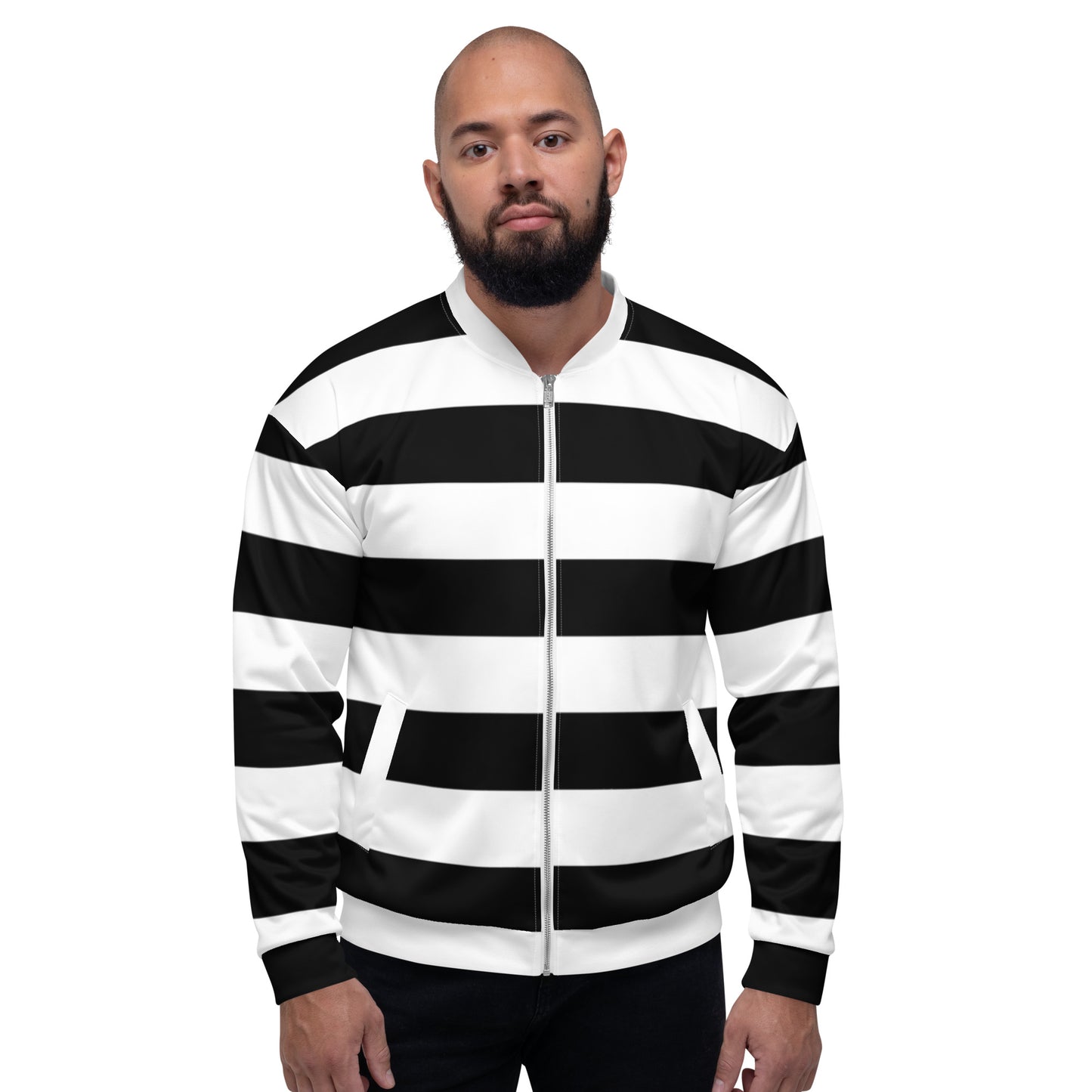 Black and White Striped Unisex Bomber Jacket