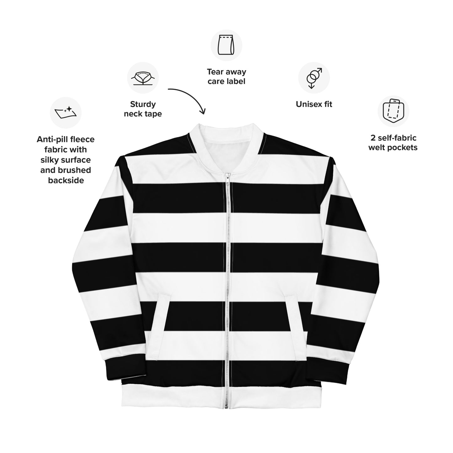 Black and White Striped Unisex Bomber Jacket