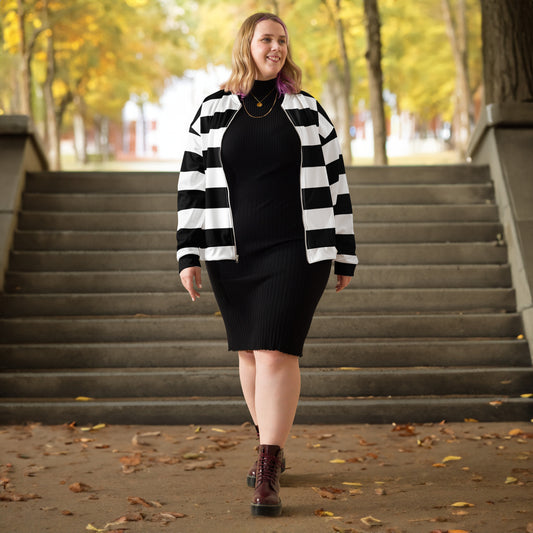 Black and White Striped Unisex Bomber Jacket