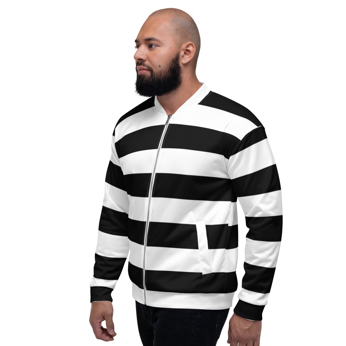 Black and White Striped Unisex Bomber Jacket