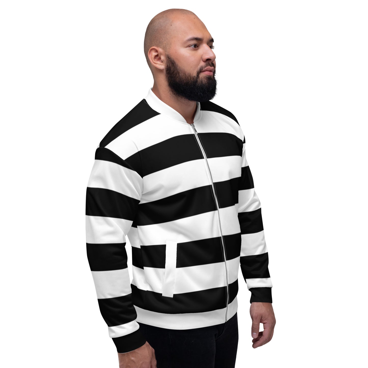 Black and White Striped Unisex Bomber Jacket