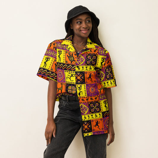 African Tribal Tile Unisex Button Shirt