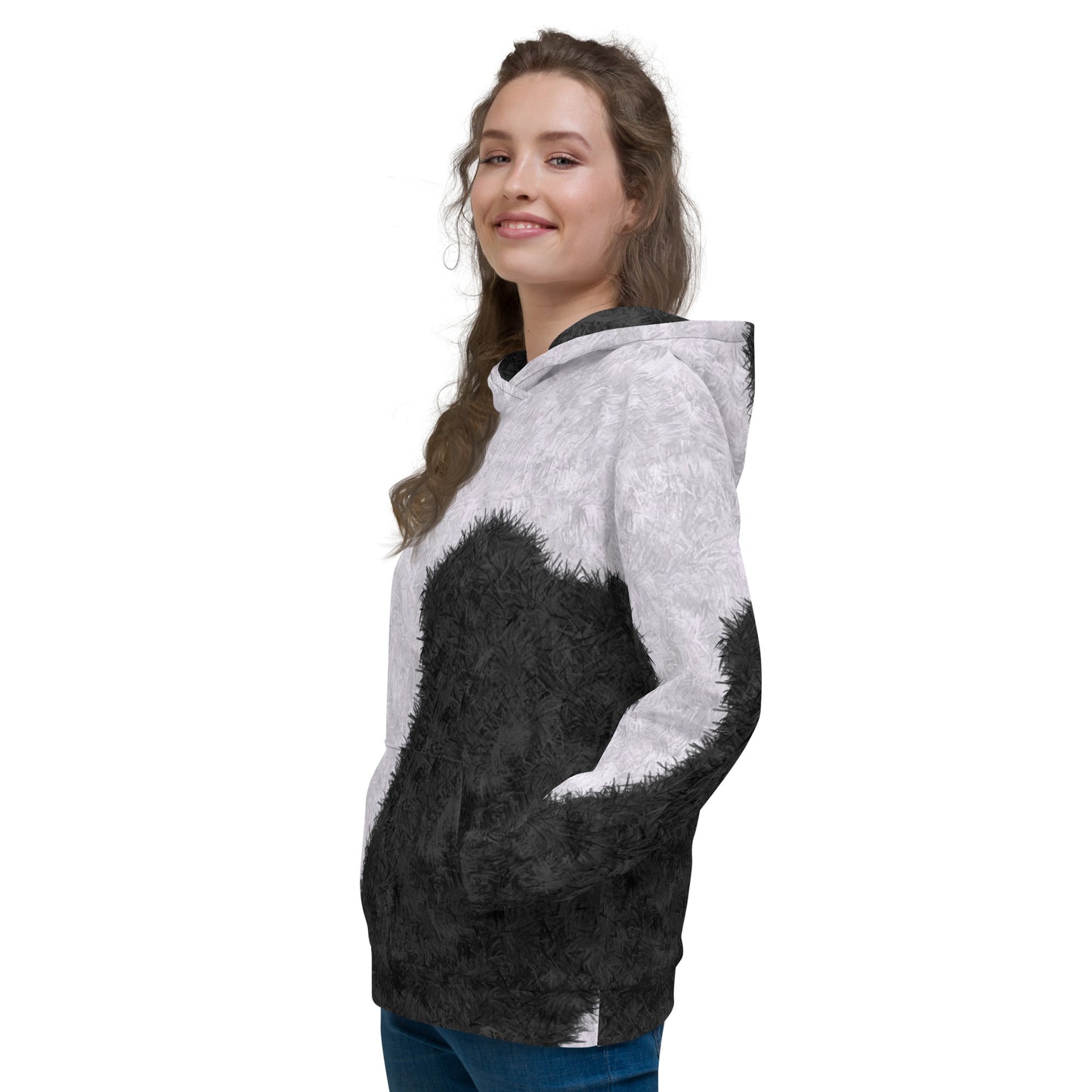 Black and White Fur Print Unisex Hoodie