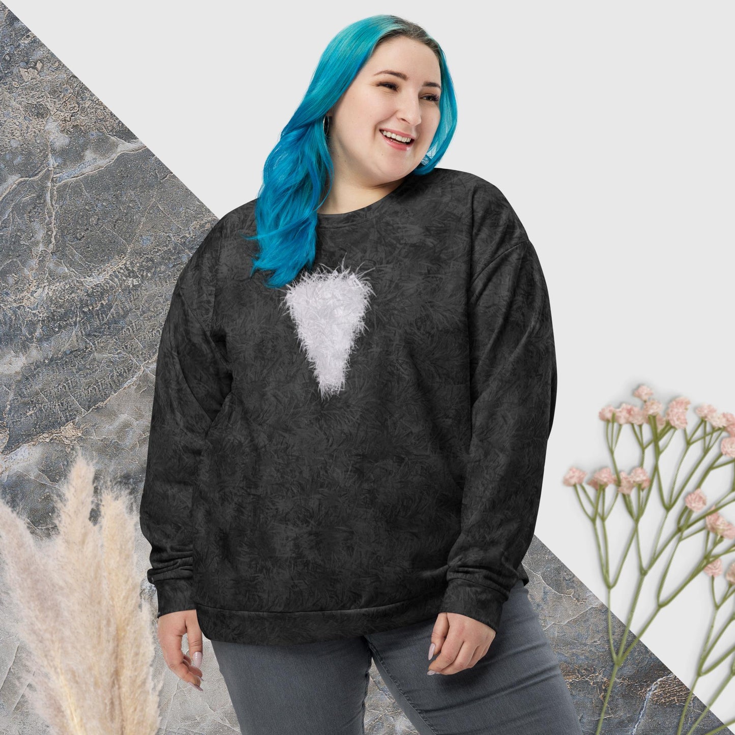 Black Cat with White Bib Fur Print Unisex Sweatshirt