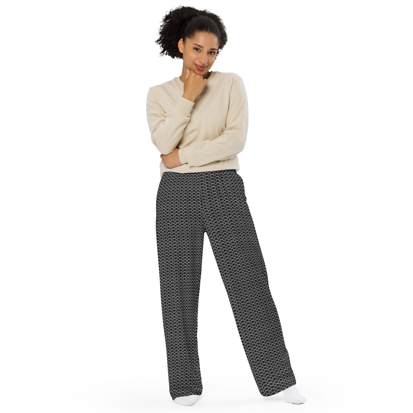 Chain Mail Print Unisex Wide-Leg Pants