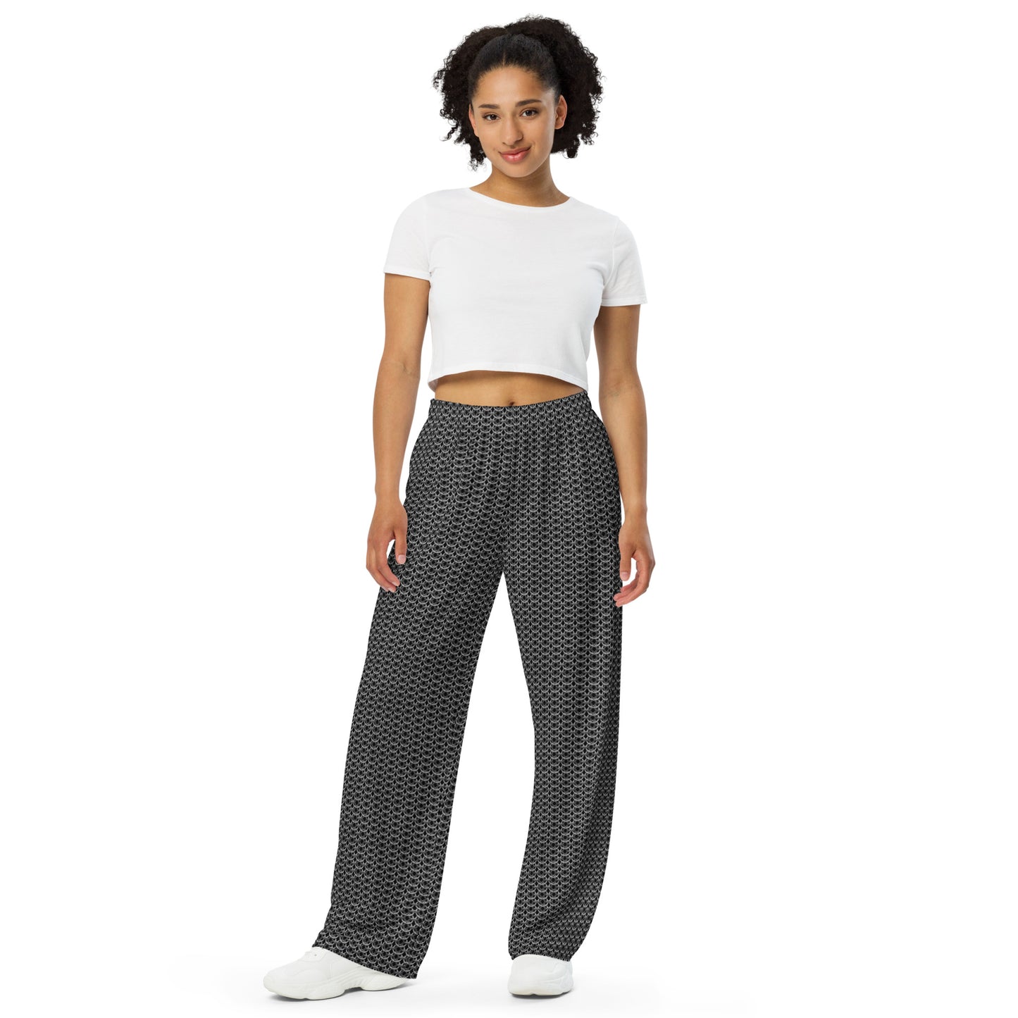 Chain Mail Print Unisex Wide-Leg Pants