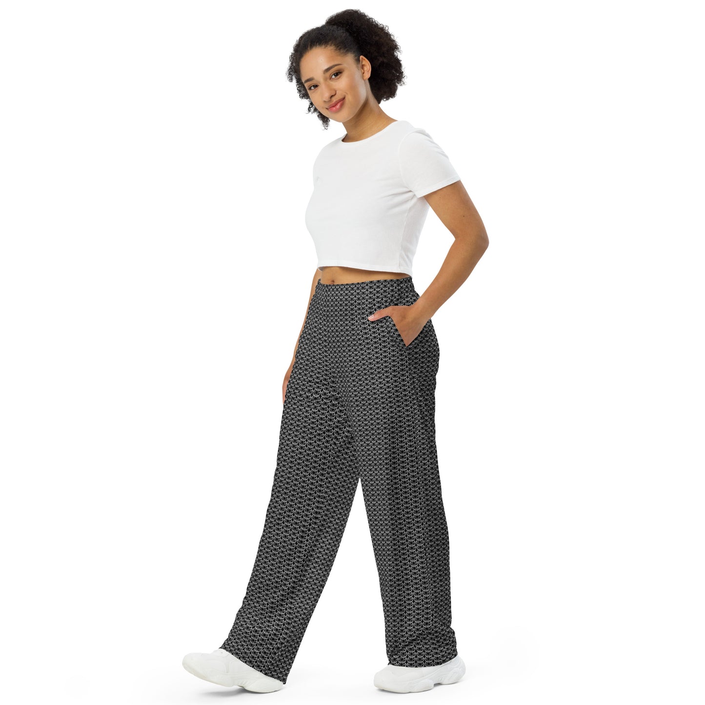 Chain Mail Print Unisex Wide-Leg Pants