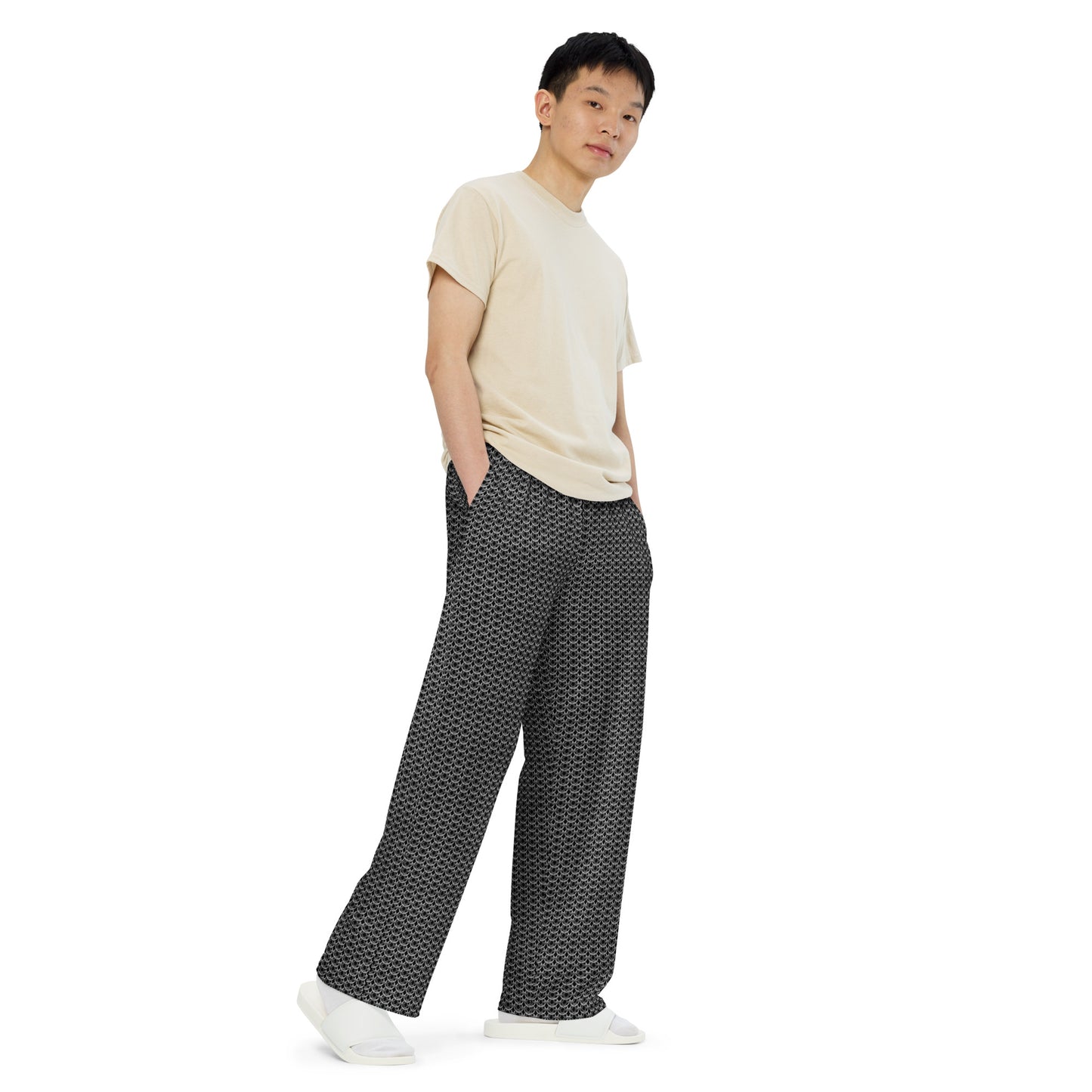 Chain Mail Print Unisex Wide-Leg Pants