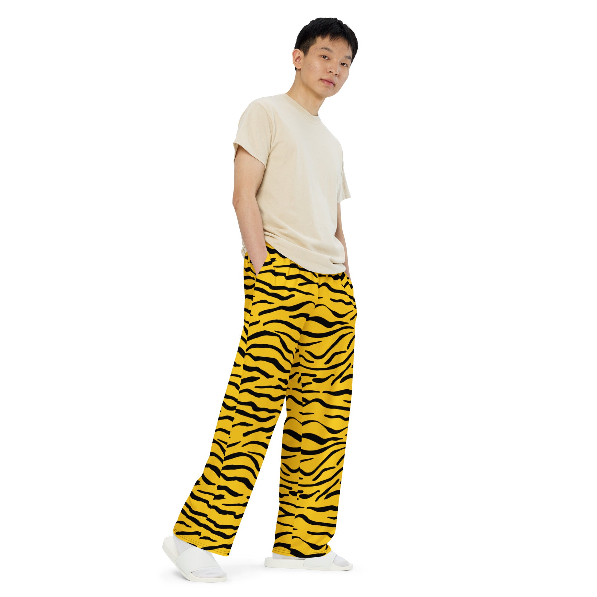 Black and Yellow Tiger Stripe Unisex Wide-Leg Pants