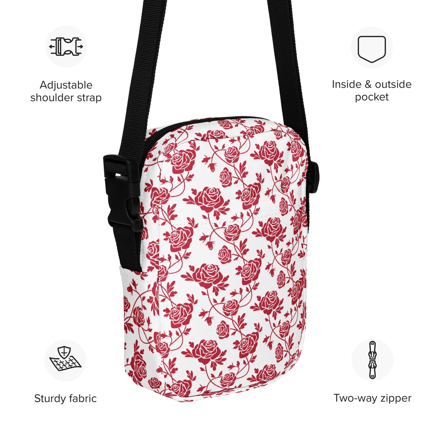 Red Roses Utility Crossbody Bag