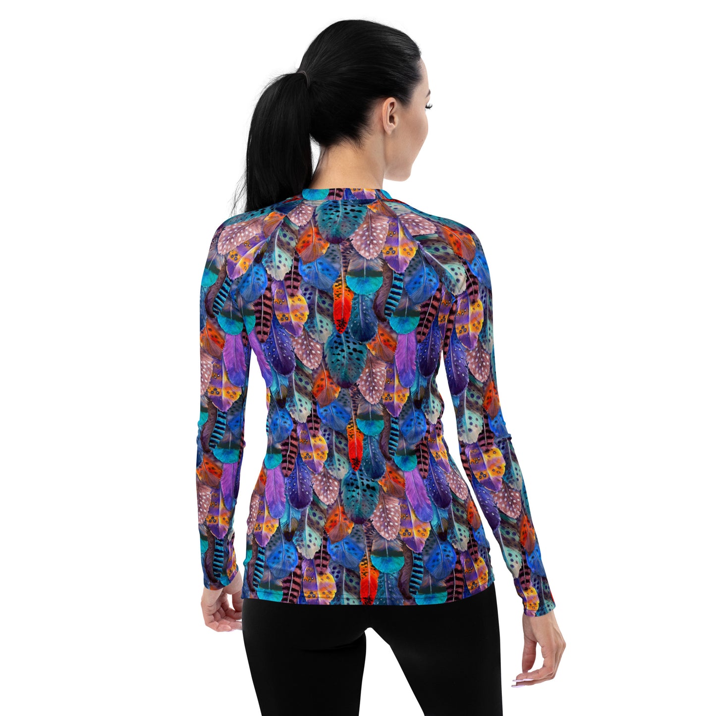 Colorful Feathers Print Women's Rash Guard